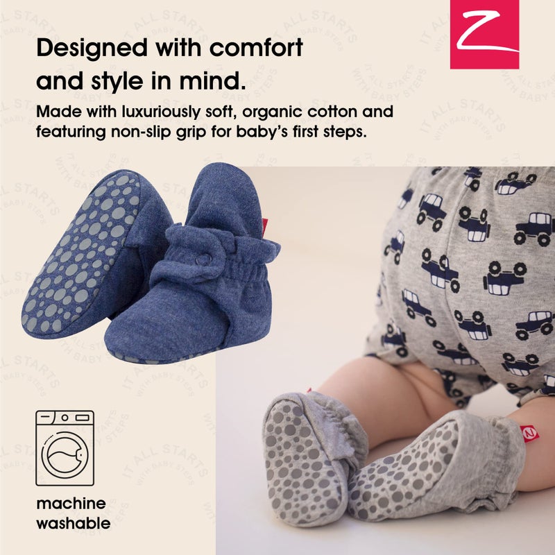 Zutano Unisex Organic Cotton Baby Booties With Gripper Soles, Heather Navy, 3M - Image 2